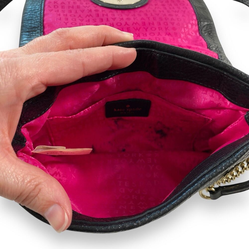 Kate Spade Quilted Leather Crossbody Purse Bag Chain Strap Black Small Shoulder - Picture 6 of 16